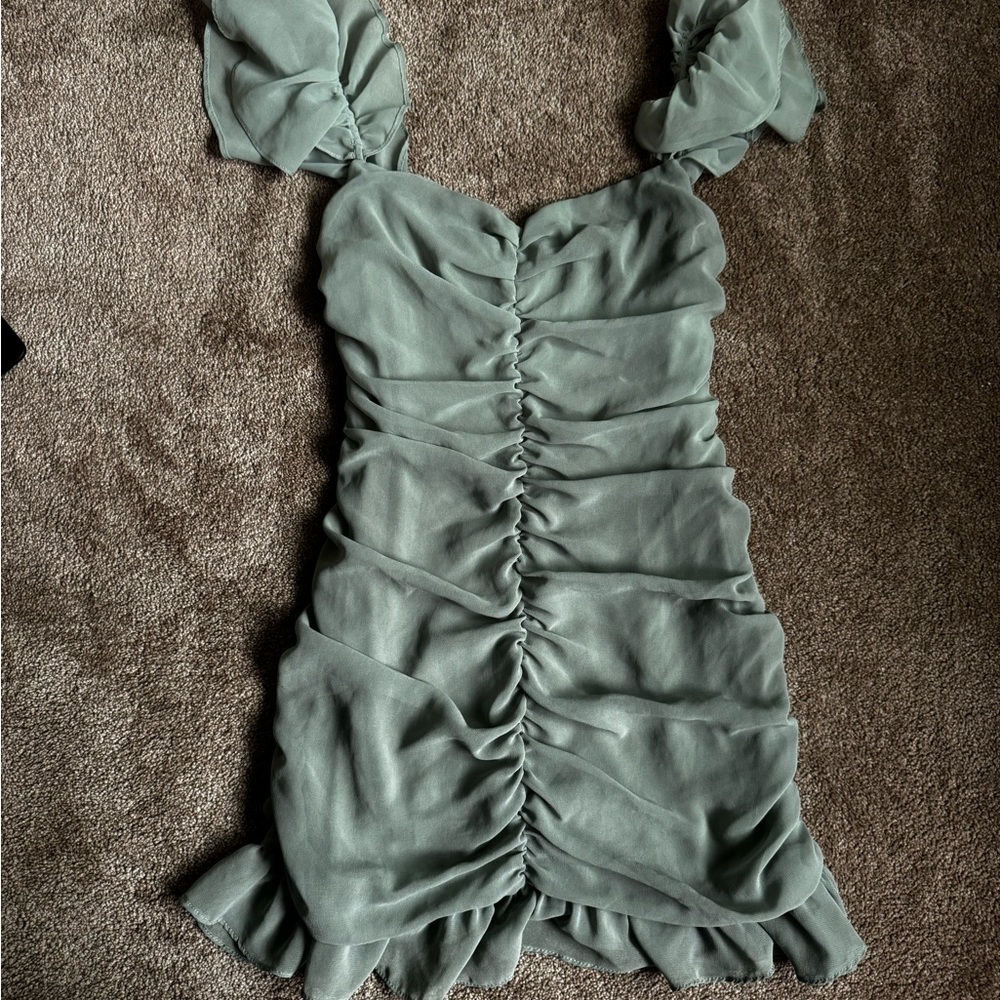 Zara Sage Green Ruched Dress
